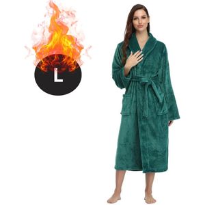 Livano Badjas Dames - Fleece - Katoen - Badstof - Sauna - Hamam - Wafel - Bathrobe - Duster - Ochtendjas - Spa - Kimono - Groen L