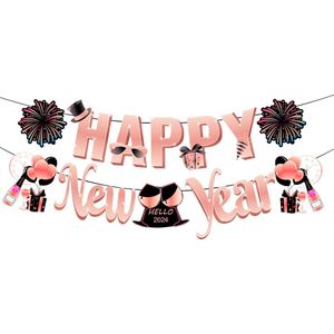 Oud en Nieuw Versiering Nieuwjaar Decoratie Happy New Year Slinger Gelukkig Nieuwjaar New Year Decoratie Roze - 1 Stuk