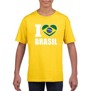 Geel I love Brazilie supporter shirt kinderen - Braziliaans shirt jongens en meisjes 158/164