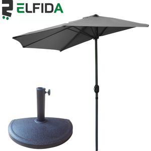 Elfida - Parasol met Beschermhoes en Parasolvoet - Balkonparasol - 270x135x245cm - Antraciet