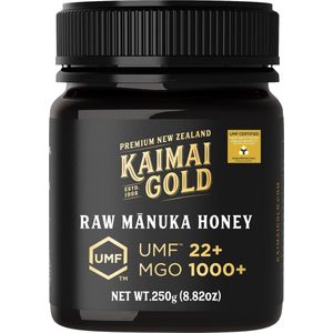 Kaimai Gold MGO 1000+ / UMF 22+ Manuka Honing * 250g Premium Monoflorale UMF® Gecertificeerde ManukaHoning uit Nieuw-Zeeland # T.h.t. 01-10-2029 # MGO 800 820 = UMF 19, 829 830 850 = UMF 20, 1122 = UMF 24, 1200 = UMF 25