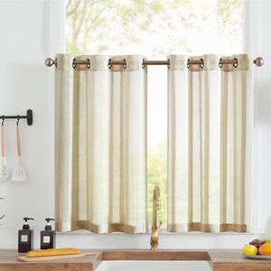 Sheer Vitrage met Ringen - Transparant Keukengordijn - 90 x 90 cm