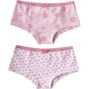 Little Label - hipster 2-pack - hearts lilac pink & star lilac pink - maat: 146/152 - bio-katoen