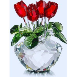 Decoratief Boeket Van Kristalglas - Rode Rozen Met Geschenkdoos - Rozengeschenken Voor Vrouwen