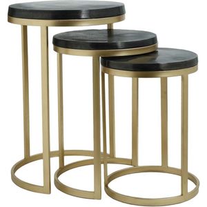 PTMD Tysha Ronde Bijzettafel - H71xØ46 cm - Set van 3 - Ijzer - Goud