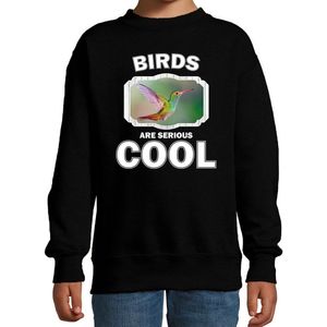 Dieren vogels sweater zwart kinderen - birds are serious cool trui jongens/ meisjes - cadeau kolibrie vogel/ vogels liefhebber - kinderkleding / kleding 98/104