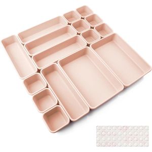 Lade-organizer badkamer set met 40 siliconen antislipballen - Hemnes ladeverdeler voor bureau keuken accessoires - 16 stuks roze.