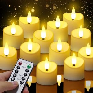 LED Theelichtjes Bewegend Vlam - LED Kaarsen met Bewegende Vlam - Kaarsen op Batterijen - Met Afstandsbediening – Incl. Batterijen – 12 Stuks - Wit
