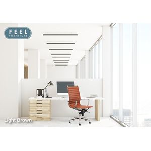 Feel Furniture - Luxe design bureaustoel van 100% rundleer - Hoge rugleuning - Lichtbruin