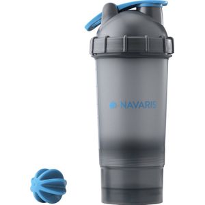NAVARIS shakebeker 500 ml voor creatine of proteine poeder - Slijtvast en lekvrij - Draagbare protein shaker met opbergvak - Fitness eiwitshakes