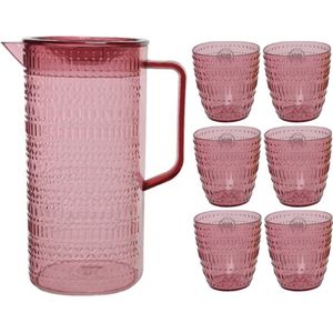 Schenkkan/waterkan/sapkan/limonadekan set met 6 glazen roze