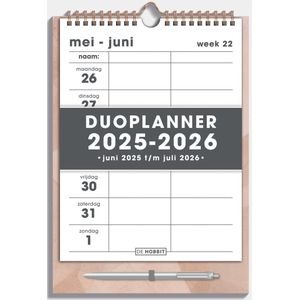 Hobbit - Duoplanner 2025-2026 - 1 week op 1 pagina - Weekkalender voor 2 personen - Met pen - A4 (21 x 29,7 cm) - Abstract Oudroze