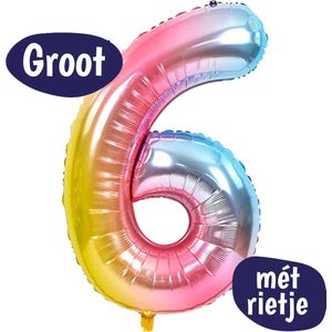 Cijfer Ballonnen - Ballon Cijfer 6 - 70cm Regenboog - Folie - Opblaas Cijfers - Verjaardag - 6 jaar, 16 jaar, 60 jaar - Versiering
