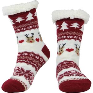 JAXY - Huissokken Dames - Verwarmde Sokken - Anti Slip Sokken - Huissokken - Bedsokken - Warme Sokken - Kerstcadeau Voor Vrouwen - Thermosokken - Dikke Sokken - Fluffy Sokken - Kerstsokken Dames en Heren - Rendier Rood