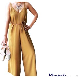 Jumpsuit, okergeel met riem, one size