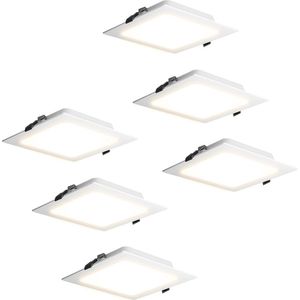 HOFTRONIC - 6-Pack Virginia inbouwspots - 9W - 820 lumen - Extra plat - 2700K warm wit - Wit - Vierkant - 145x145cm