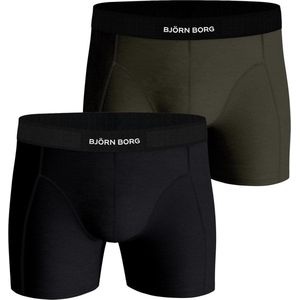 Björn Borg Cotton Stretch boxers - heren boxers normale lengte (2-pack) - zwart en olijfgroen - Maat: S