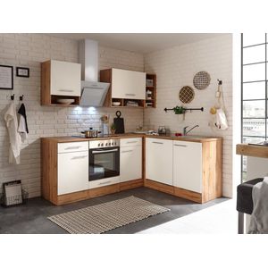 Hoekkeuken 220  cm - complete keuken met apparatuur Hilde  - Wild eiken/Wit  - keramische kookplaat - vaatwasser - afzuigkap - oven  - spoelbak