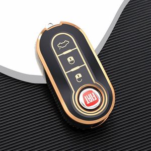 Autosleutel hoesje - TPU Sleutelhoesje - Sleutelcover - Autosleutelhoes - Geschikt voor Fiat 500 -zwart-goud- A3 - Auto Sleutel Accessoires gadgets - Kado man vrouw - Cadeau voor man vrouw