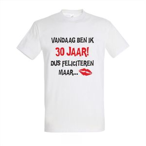 30 jaar - Verjaardag 30 jaar - T-shirt Vandaag ben ik 30 jaar dus feliciteren maar - Maat L - Wit