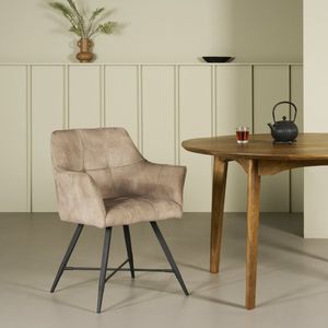 Eetkamerstoel Tolbert - Velvet - Beige - 63 x 85 x 63 cm (BxHxD)