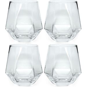 Intirilife 4x Drinkglas in hexagon design transparant - 240 ml inhoud - water sap glas vaatwasmachinebestendig kristalglas schokbestendig