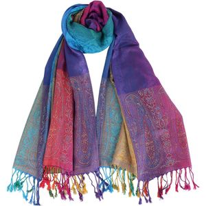 70 x 180 cm warme damessjaal, dameskleurensjaal, etnische wintersjaal met stijl kleurrijke gradiëntsjaal Marokko, etnische wintersjaal met kwastjes