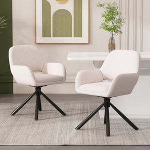 Sweiko Eetkamerstoel, Draaibaar, Sherpa stof, 2-delige set, met armleuningen, modern en minimalistisch, comfortabel en mooi, Wit