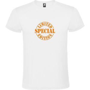 Wit T-Shirt met “Special Limited Edition “ Afbeelding Neon Oranje Size XXL