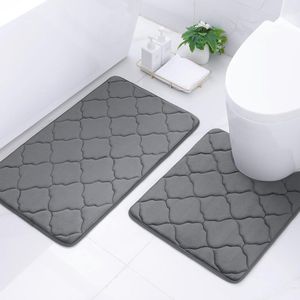Traagschuim Badkamertapijten, 2-delige wc-mat met uitsparing, absorberend, antislip, wasbaar, 2-delig, donkergrijs