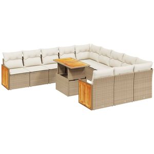 vidaXL 11-delige Tuinset met kussens poly rattan beige - Loungeset - Loungesets - Tuinset - Tuinbank