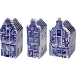 Grachtenpandjes - set van 3 - hoogte 14,5 cm - grachtenhuisjes - Amsterdamse huisjes - Delfts blauw - Nederlandse souvenirs - Souvenir Holland - Hollandse cadeautjes