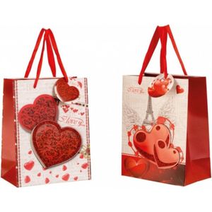 Geschenktas ""Hearts with Glitter'' - valentijn - giftbag - geschenktasje - 3D EFFECT -  Small - 2 stuks