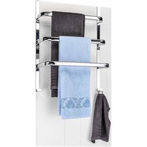 Verchroomde handdoek deur rek met 3 stangen - 56 cm - Handdoeken/badlakens rekken - Handdoek droogrek van metaal