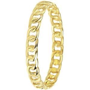 Lucardi Dames Ring met Gourmetschakel - Ring - Cadeau - 9 Karaat - Geelgoud