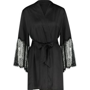 Hunkemöller Dames Nachtmode Kimono Satin - Zwart - maat XXS/XXS