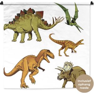 Wandkleed Dinosaurus illustratie - Een illustratie van verschillende dinosauriërs Wandkleed katoen 90x90 cm - Wandtapijt met foto