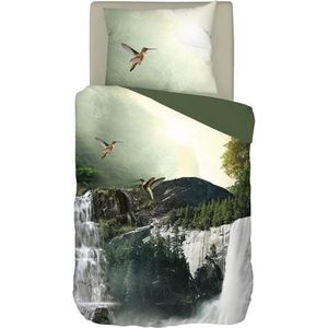 Snoozing Waterfalls - Dekbedovertrek - Eenpersoons - 140x200/220 cm + 1 kussensloop 60x70 cm - Groen