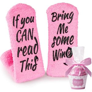 JAXY Wijn Sokken - Huissokken - Fluffy Sokken - Dikke Sokken - Bedsokken Dames en Heren - Huissokken Met Antislip Dames - Warme Sokken - Wijn Cadeau - Grappige Sokken - Grappige Cadeaus - One Size - Roze