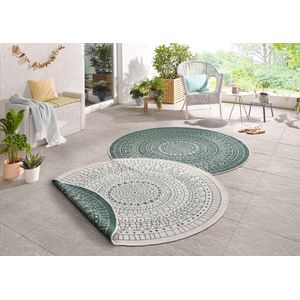 Rond binnen & buiten vloerkleed Porto - groen/crème 140 cm rond