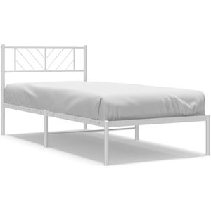 vidaXL - Bedframe - met - hoofdbord - metaal - wit - 100x190 - cm