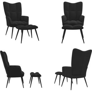 vidaXL Relaxstoel met voetenbank fluweel zwart - Relaxstoel Met Voetenbank - Relaxstoelen Met Voetenbanken - Zetel Met Voetenbankje - Zetels Met Voetenbankjes