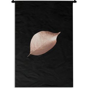 Wandkleed Golden/rose leavesKerst illustraties - Goud-roze blad op een zwarte achtergrond Wandkleed katoen 90x135 cm - Wandtapijt met foto