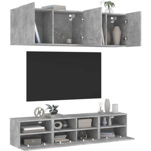 The Living Store 5-delige Tv-wandmeubelset bewerkt hout betongrijs - Tv Wandmeubel - Tv Kast - Wandmontage - Opbergkast - Beton Grijs