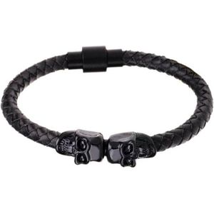 LGT Jewels Leren armband Edelstaal Twin Skull Zwart