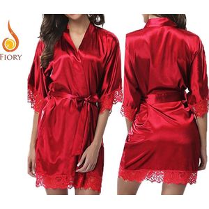 Fiory Kimono Rood | Badjas Rood | Met kant | Sexy Nachtkleding| Stijlvol en zacht| Rood Maat M