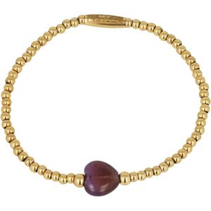 My Bendel Elastische armband met Amethyst hartenbedel - Elastische armband met Amethyst hartenbedel - Met luxe cadeauverpakking
