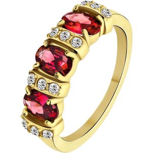 Lucardi Dames Vintage Ring met Rode Zirkonia – Maat 66 – 21mm - Ring - Cadeau - Staal Goldplated