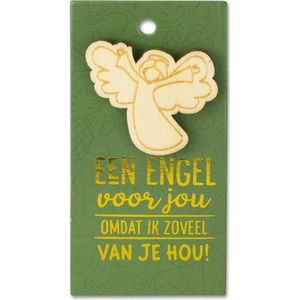 Houten Broche op cadeaukaart - Engel voor jou