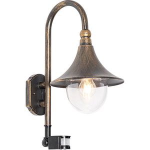 QAZQA daphne - Klassieke Wandlamp met Bewegingsmelder | Bewegingssensor | sensor voor buiten - 1 lichts - D 35 cm - Goud/messing - Buitenverlichting